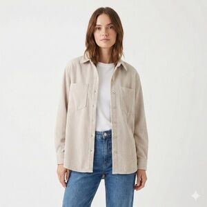 VELVET HEART Beige Corduroy Button Down Long Sleeve Shirt / Shacket Lightweight